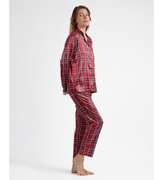 Admas Schotse mode Lange mouwen open pyjama rood