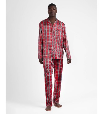 Admas Pyjama  manches longues ouvert Scottish Fashion rouge