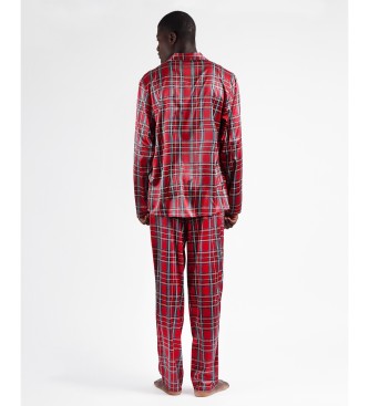 Admas Schotse open pyjama met lange mouwen rood