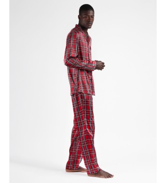 Admas Schotse open pyjama met lange mouwen rood