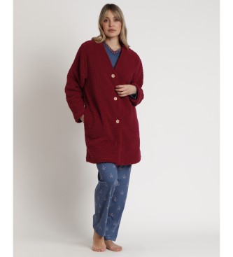 Admas Lets Get Lost maroon long sleeve dressing gown