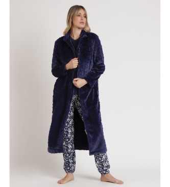 Admas Navy Jacquard Roses Long Sleeve Coat