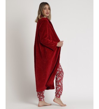 Admas Long Sleeve Garnet Jacquard Roses Long Sleeve Robe