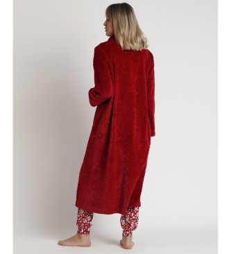 Admas Long Sleeve Garnet Jacquard Roses Long Sleeve Robe