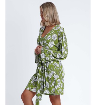 Admas Navy Flowers green dressing gown