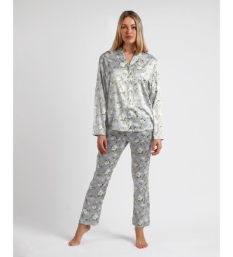 Admas Pyjama met lange mouwen en parels grijs