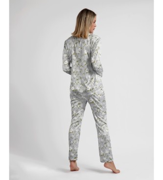 Admas Perlen Style Langarm offener Pyjama grau