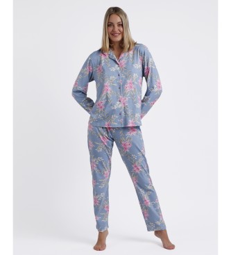 Admas Pijama aberto de manga comprida com flores cor-de-rosa e azuis azul