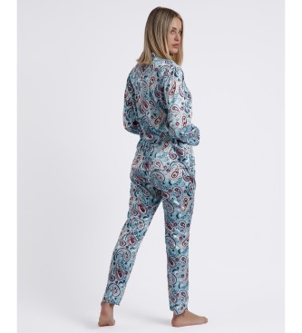 Admas Tops de pijama abertos de manga comprida azul Paisley gua