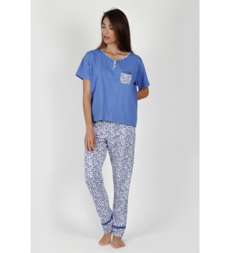 Admas Pyjama bleu à manches courtes