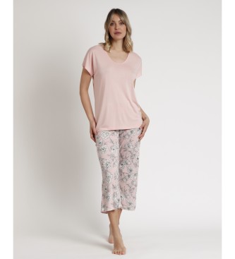 Admas Blumen Kurzarm-Pyjama rosa