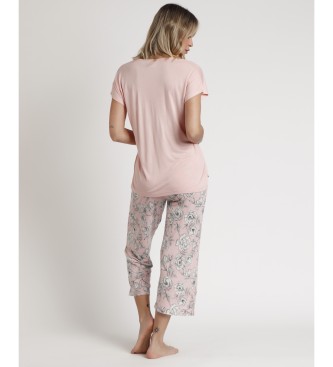 Admas Pijama de manga curta Flores cor-de-rosa