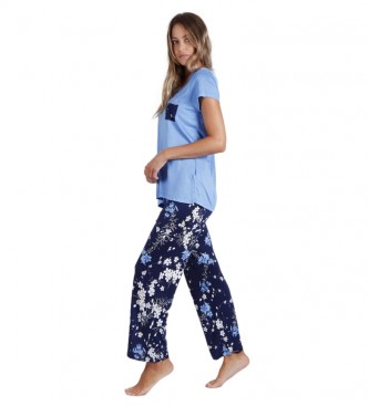 Admas Sommer Blumen Pyjama blau