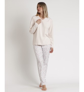 Admas Essence Of Life Beige Pico Pyjama mit langen rmeln