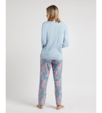 Admas Pijama de manga comprida Flores cor-de-rosa e azuis azul