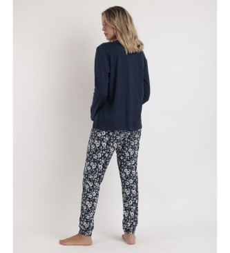 Admas Pyjama Langarm Spitze Romantisch Winter navy