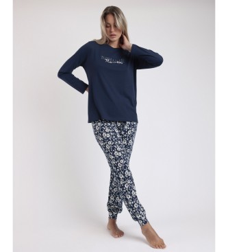 Admas Romantische winterse marine pyjama met lange mouwen