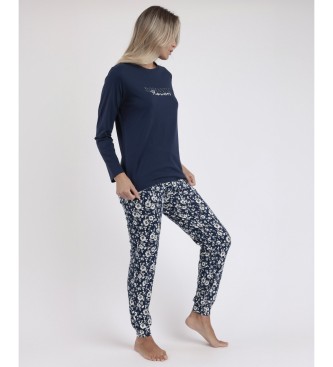 Admas Romantische winterse marine pyjama met lange mouwen