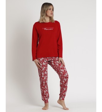 Admas Pijama de inverno romntico de manga comprida vermelho