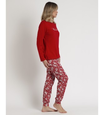 Admas Pijama de inverno romntico de manga comprida vermelho