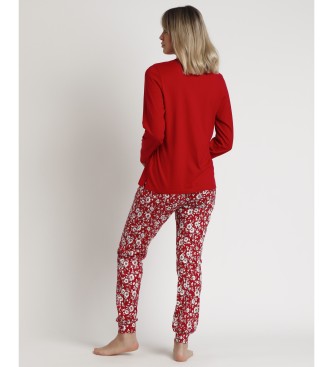 Admas Pijama de inverno romntico de manga comprida vermelho