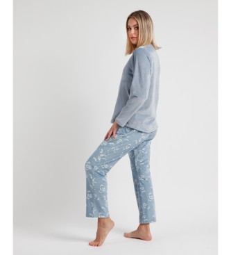 Admas Pyjama Lange Mouw Wit Bloemen Blauw