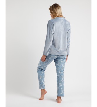 Admas Pijama de manga comprida Flores brancas azul