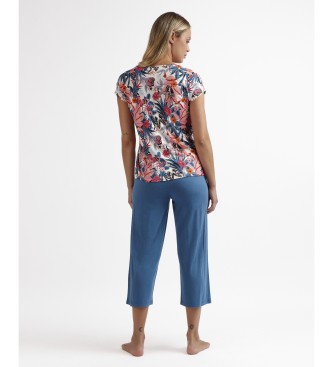 Admas Korte Mouw Palazzo Pyjama Vlinders blauw