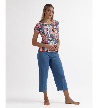 Admas Korte Mouw Palazzo Pyjama Vlinders blauw