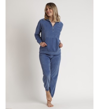 Admas Pyjamas Long Sleeve Zipper Corduroy Home blue