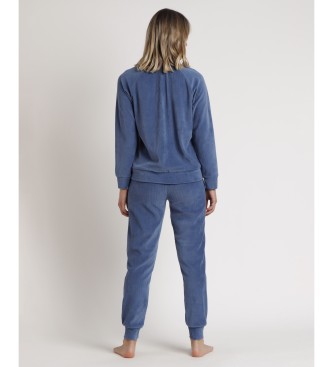 Admas Pyjama Manches longues Fermeture clair Velours ctel Home bleu