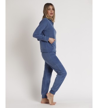 Admas Pyjama Manches longues Fermeture clair Velours ctel Home bleu