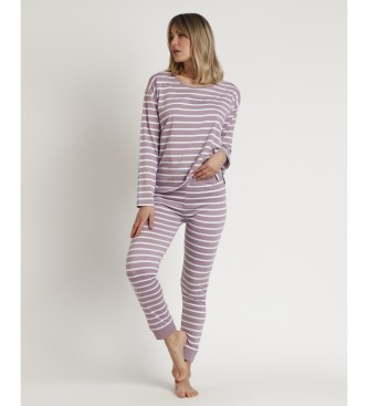 Admas Pyjama oversize  rayures et  manches longues Home lilas