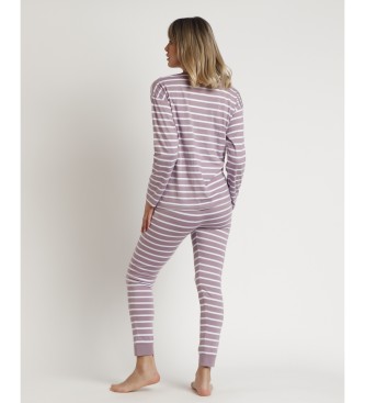 Admas Pyjama oversize  rayures et  manches longues Home lilas