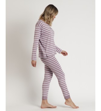 Admas Pyjama oversize  rayures et  manches longues Home lilas