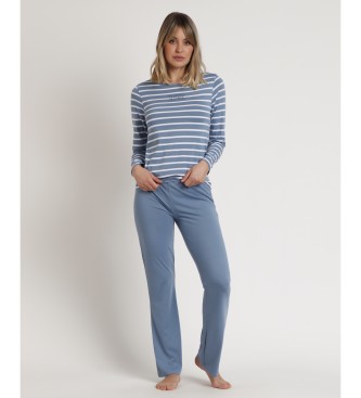 Admas Pyjama met lange mouwen en strepen Home blauw