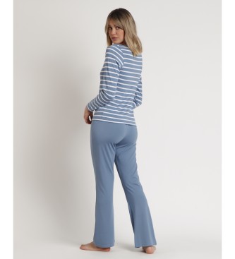 Admas Pyjama met lange mouwen en strepen Home blauw