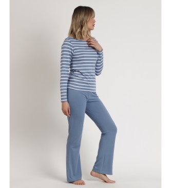 Admas Pyjama met lange mouwen en strepen Home blauw