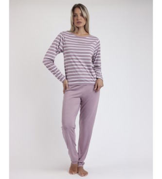 Admas Pajamas Long Sleeve Stripes Home lilac