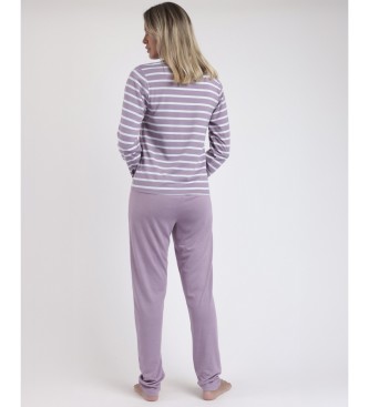 Admas Pyjama manches longues rayures maison lilas