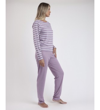 Admas Pijama Manga Larga Stripes Home lila