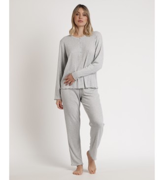 Admas Pyjama - Top  manches longues en ctes douces - gris