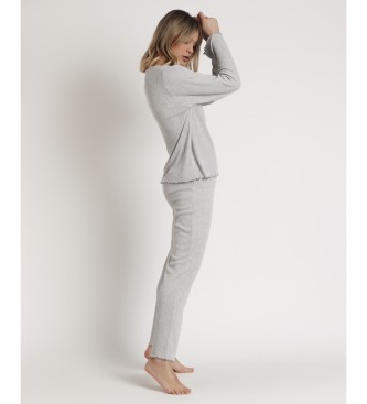 Admas Pyjama - Top  manches longues en ctes douces - gris