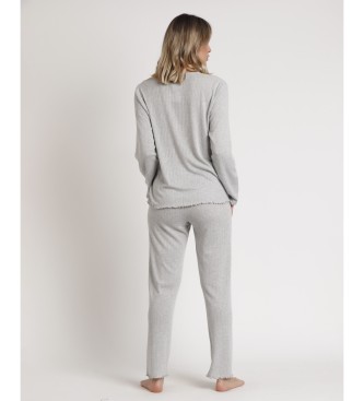 Admas Pyjama - Top  manches longues en ctes douces - gris