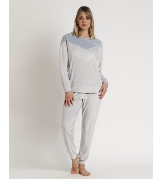 Admas Pyjama manches longues velours doux Home gris