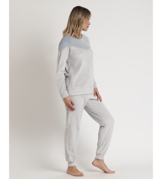 Admas Pyjama manches longues velours doux Home gris