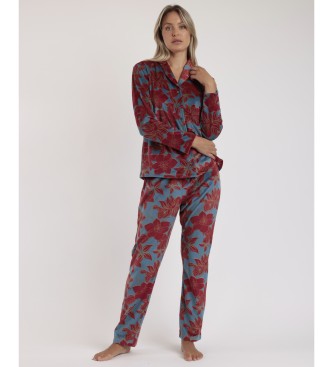 Admas Pyjama ouvert  manches longues en velours de luxe marron