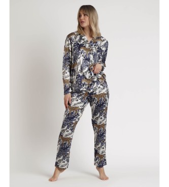 Admas Luxe luipaard open pyjama met lange mouwen veelkleurig