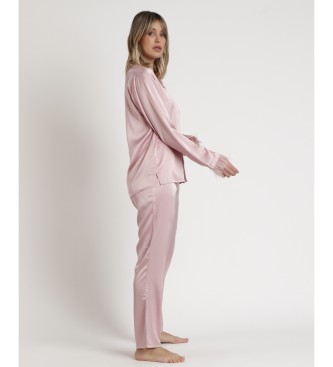 Admas Open pyjama lange mouwen met veren Marabu Luxe roze