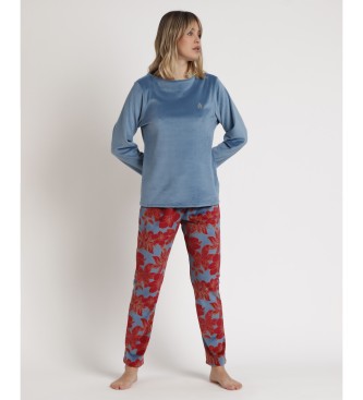 Admas Pyjama  manches longues en velours de luxe bleu